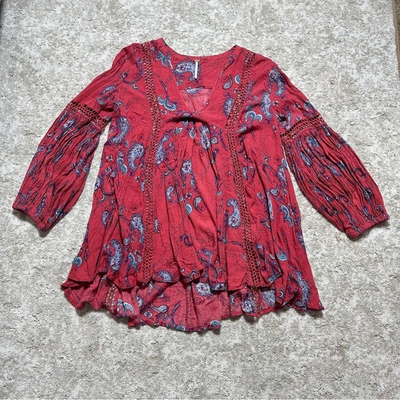 Fre People Paisley Red Women's Top Size XS - Picture 3 of 9